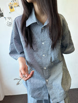 Logi Striped Linen Balloon Short Sleeve Shirt 2color