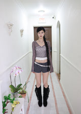 V-neck crop lace T (3color)