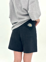  3RD REORDER HIP POCKET EMBROIDERY BLACK DENIM SHORTS LONG VERSION code 25106