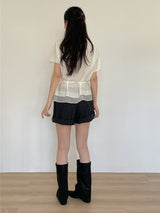 [Short Sleeve Version] Drape Color Matching Loose Fit Blouse