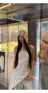 Beige knit hat, bucket hat