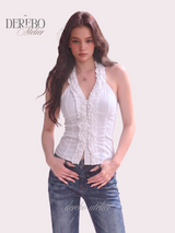 foam lace halterneck blouse