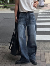 Damage straight denim pants