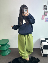 シープフリース🐑🧸スナップツーピンタックストリングバルーンワイドロングパンツ 🧸🩶🖤💚4カラー