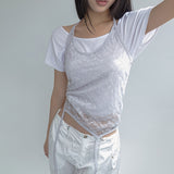 [Setiden] Lace See-Through Halter Neck String Long Camisole - 3 Colors