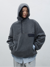 soft high neck fleece anorak set - charcoal       