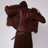 SHEISSHE/KNIT JACQUARD SPLICED FAUX FUR SHORT JACKET