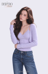 Lavender Sleeve Cardigan Two-Piece Long-Sleeve Top