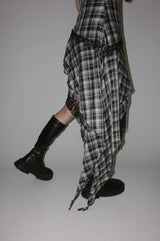 Black Checkered Lace Unbalanced Sleeveless Long Dress