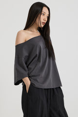 ワンショルダーTシャツ, Charcoal