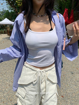 Blue check turban pocket loose fit shirt