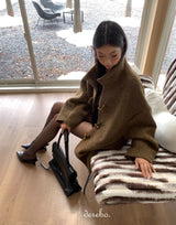 wool high-neck toggle half coat