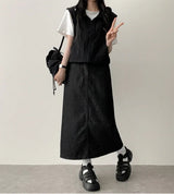 Sink non-fade raw denim long skirt