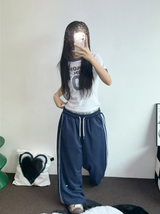 TRACK THREE LINE WIDE PANTS 🤍🎀 FLEECE- PICKABLE 💕🤎🖤5COLOR