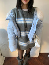 ヘイジーヘアリーストライプルーズフィットニット