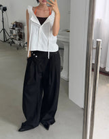 [BELT SET] CROSS LINE WIDE SLACKS