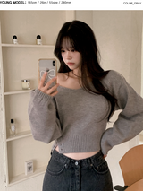 2WAY Off Shoulder Deep V-neck Knit (8color)