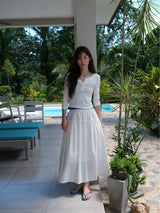 Shirring Cotton Maxi Skirt (White)