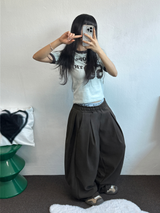 TWO PINTUCK WODE SLACKS LONG PANTS 🩶🖤🤎3COLOLR