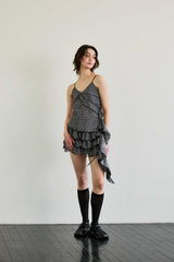 LEOPARD FRILL SLEEVELESS TOP / GRAY