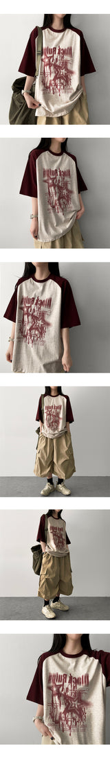O-ring Color Raglan Short Sleeve T-shirt
