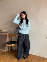 ヤンナ ノンフェード ワイド ブラック デニム パンツ