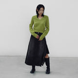 Denim Unbalanced Pleats Skirt