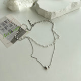 tyu Pearl Beads Heart Ball Scenic Steel Titan Choker Short Layered Guest Necklace