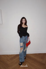 Black Off-Shoulder Cover Long Sleeve T-Shirt