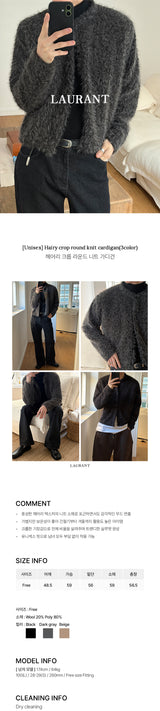 [Unisex] Hairy crop round knit cardigan(3color)