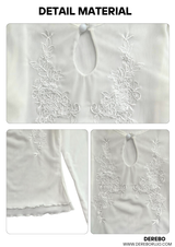 embroidered white lace long-sleeved T-shirt