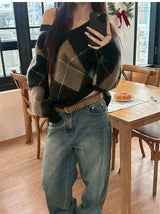 [F/W] Argyle brush v neck knit(2color)