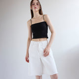 Wide Half Denim Pants White