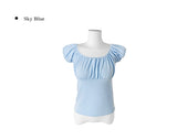 Bogi Shirring Flower Embroidery Slim Short Sleeve T-shirt