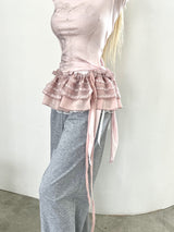 1460. Frill lace ribbon layered cover sk (4color)