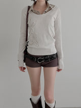 Rose Applique Deep Round Tee