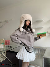ジャカードアイルフード付きニットウェアジップアップカーディガン
