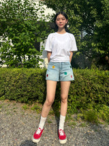 フラワーエンブロイダリーライトブルーデニムショーツ code 18201