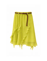 Arden Sheer Ruffle Asymmetry Chiffon Midi Skirt Lime (Belt included)