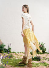 Back Ribbon Lace Sheer Short Sleeve Top