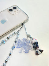 Glittery Pearled  Three-leaf Clover Key-ring Blue / Couple Birthday Gift Bag Phone Lucky Charm