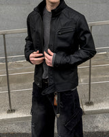 Kale Panel High-Neck Leather Jacket