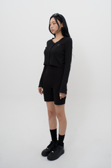 DOUBLE BUTTON LACE CARDIGAN _ BLACK