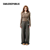 Dark Green 100% Cotton A-Line Wide Leg Sweatpants with Drawstring Waist and Logo Graphic