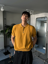 Three-Button Collar Short Sleeve Knit
