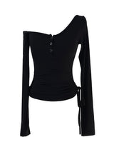 off-shoulder shirring strap T (4color)