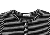 26SS★ [MADE] Momin Stripe Color Matching Button Layered Slim Short Sleeve T-Shirt