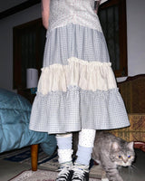 (2color) Candy Stripe Tiered Check Long Skirt