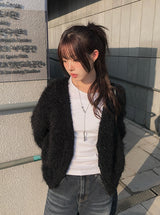 Zion Angora V-neck Loose Fit Knit Cardigan