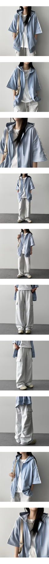 Ring Tee Oversized Fit Line Short-Sleeved Hooded Zip-Up
